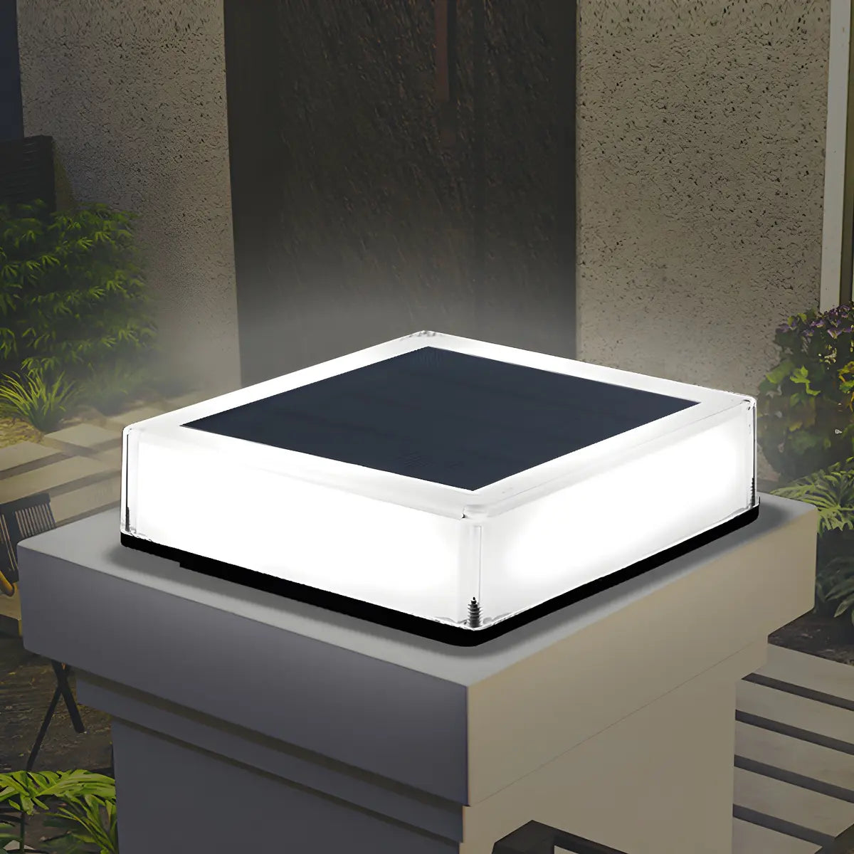 Simple White Square Solar Waterproof Pool Post Light Image - 1