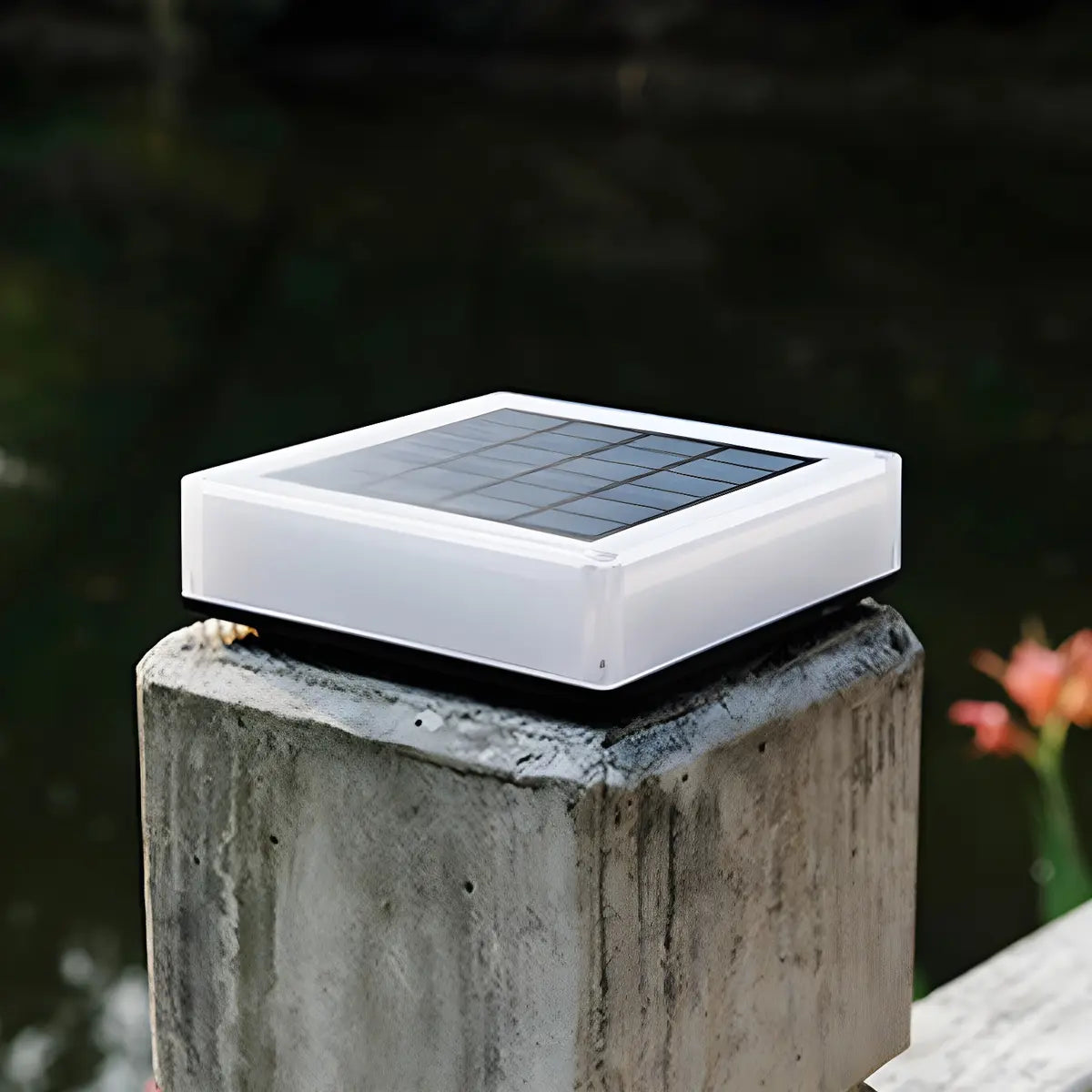 Simple White Square Solar Waterproof Pool Post Light Image - 12