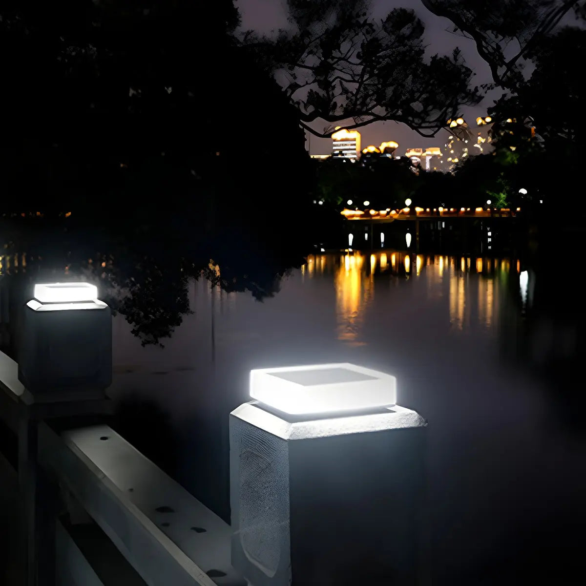 Simple White Square Solar Waterproof Pool Post Light Image - 13