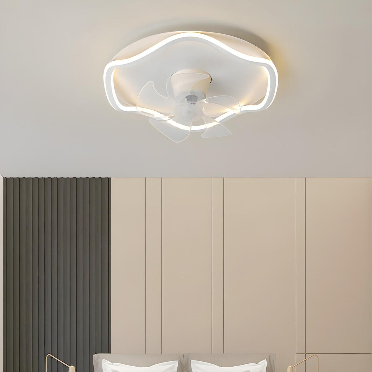 Simple White Streamlined Round Ceiling Fan with Light Image - 1