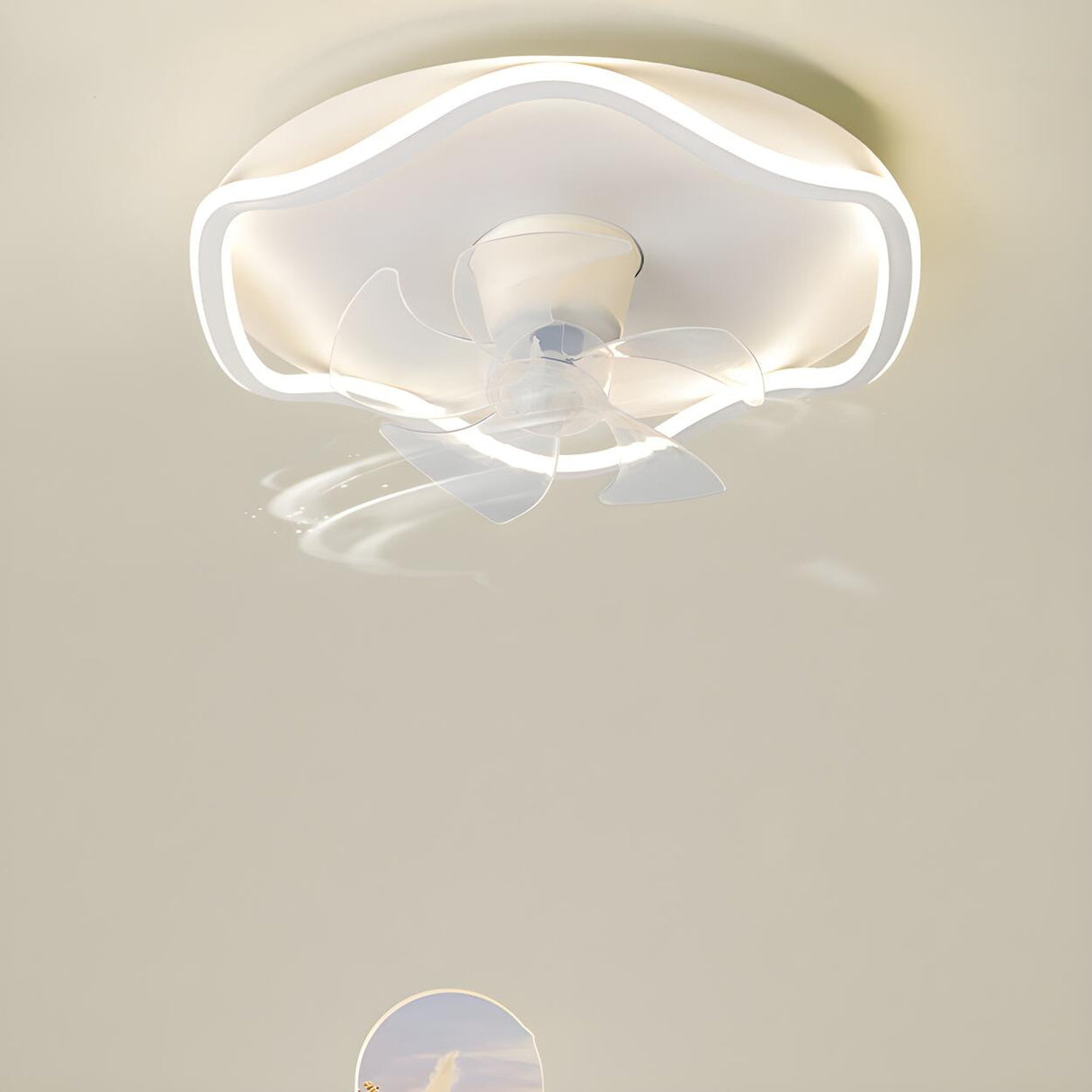 Simple White Streamlined Round Ceiling Fan with Light Image - 12