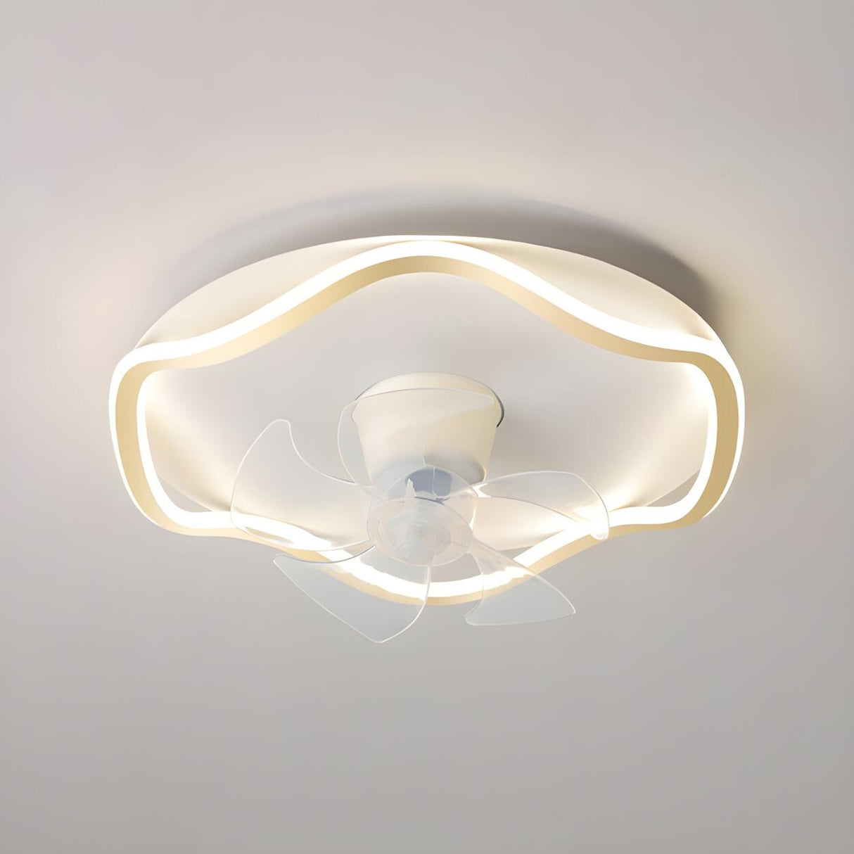 Simple White Streamlined Round Ceiling Fan with Light Image - 3