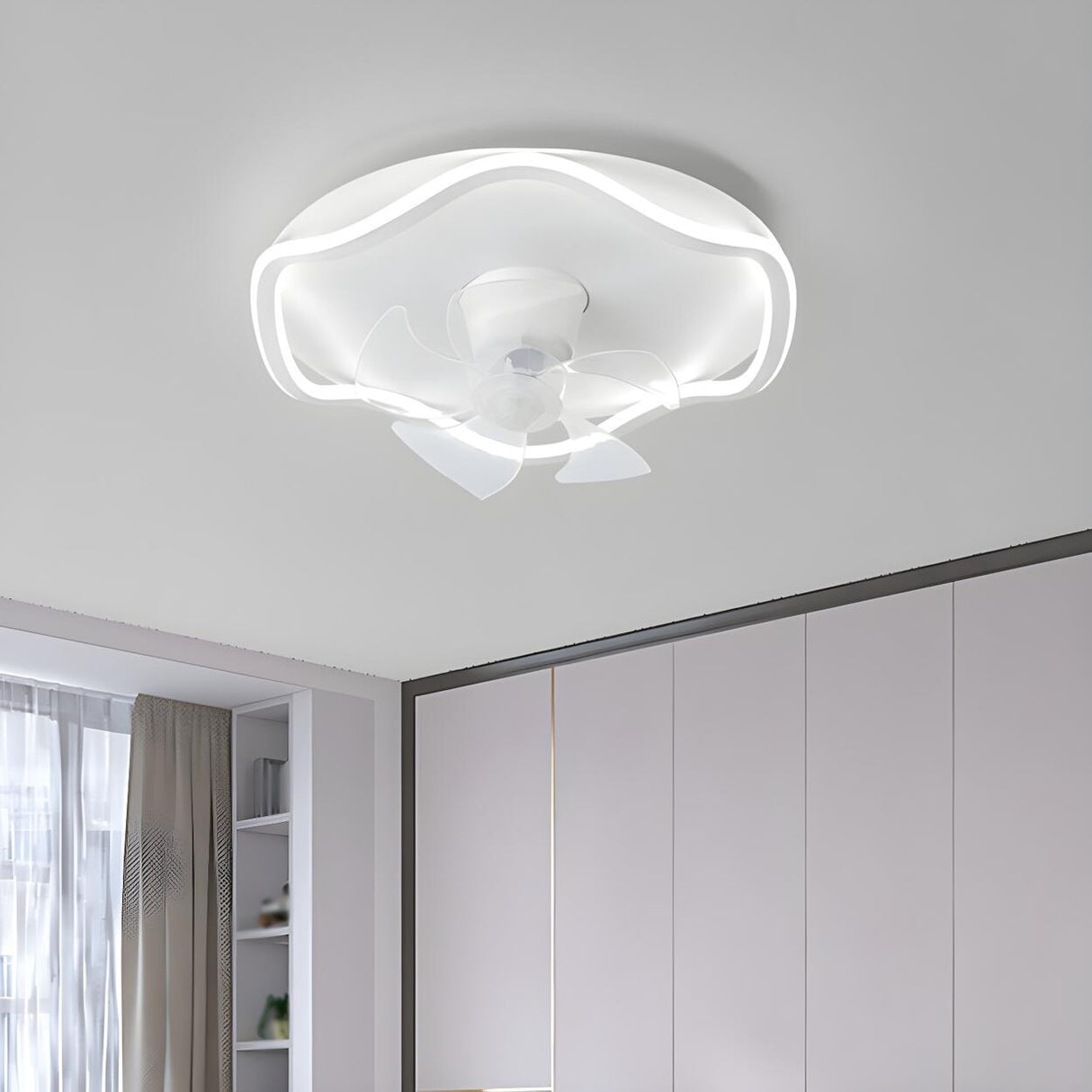 Simple White Streamlined Round Ceiling Fan with Light Image - 5