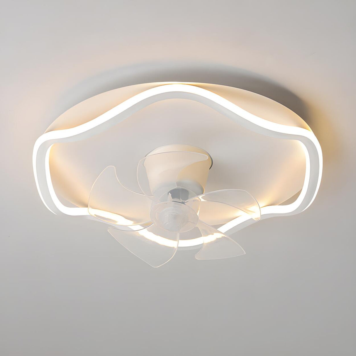 Simple White Streamlined Round Ceiling Fan with Light Image - 9