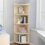 Simple White Wood Corner Vertical Display Bookcase Image - 13