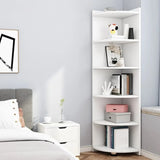 Simple White Wood Corner Vertical Display Bookcase Image - 16