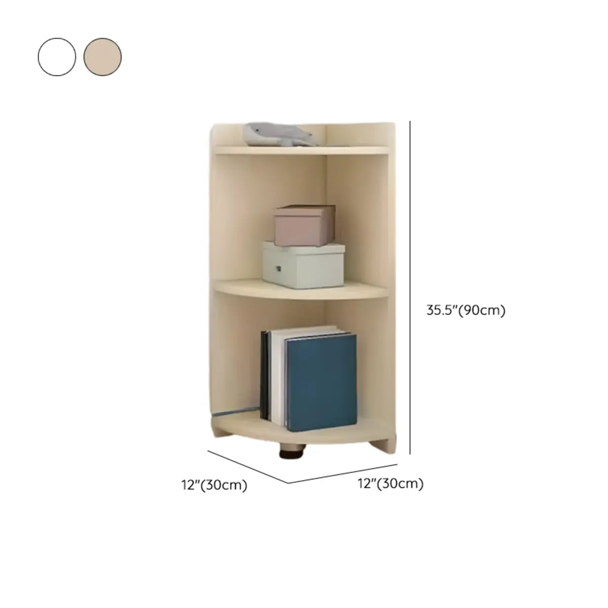 Simple White Wood Corner Vertical Display Bookcase 