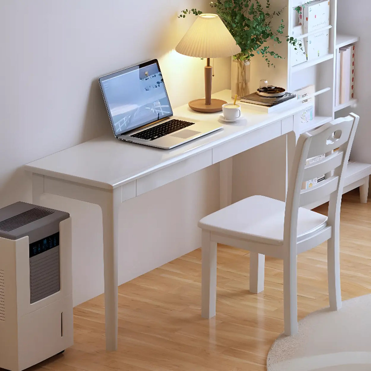 Simple White Wood Rectangular Drawers Computer Desk Image - 1