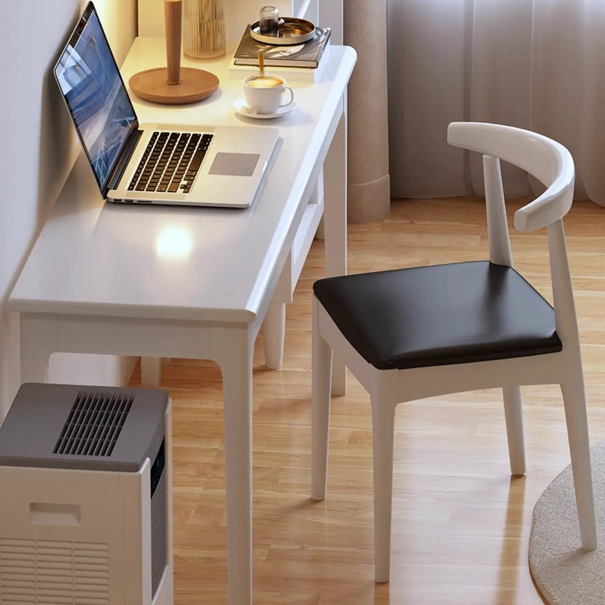 Simple White Wood Rectangular Drawers Computer Desk Image - 4