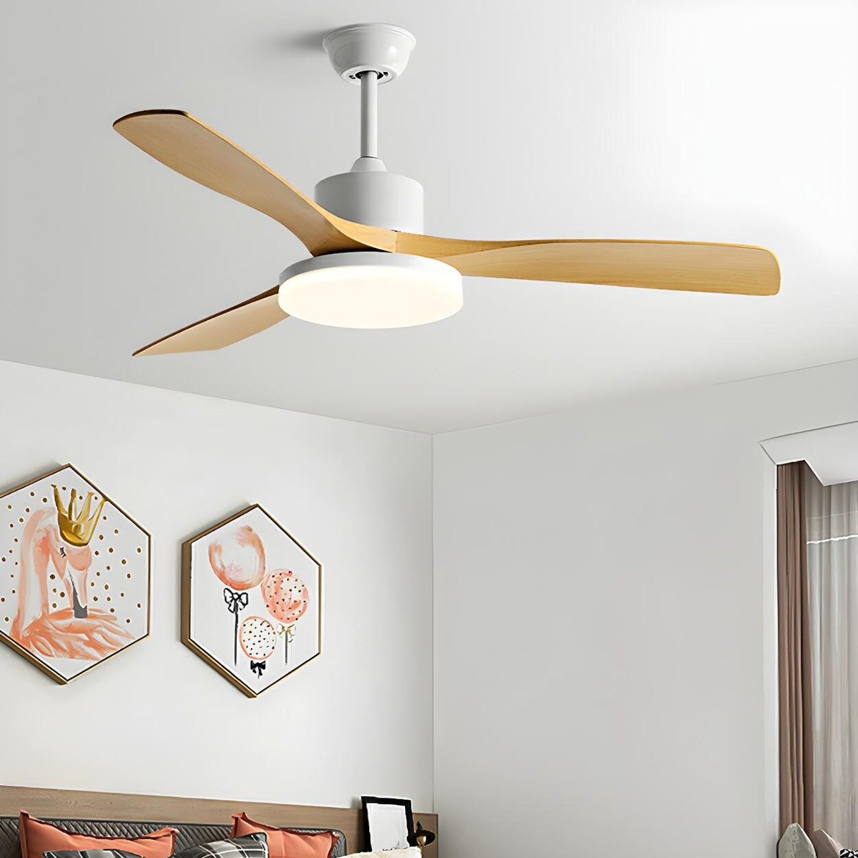 Simple Wood 3 Blade Windmill Ceiling Fan with LED Light Image - 10