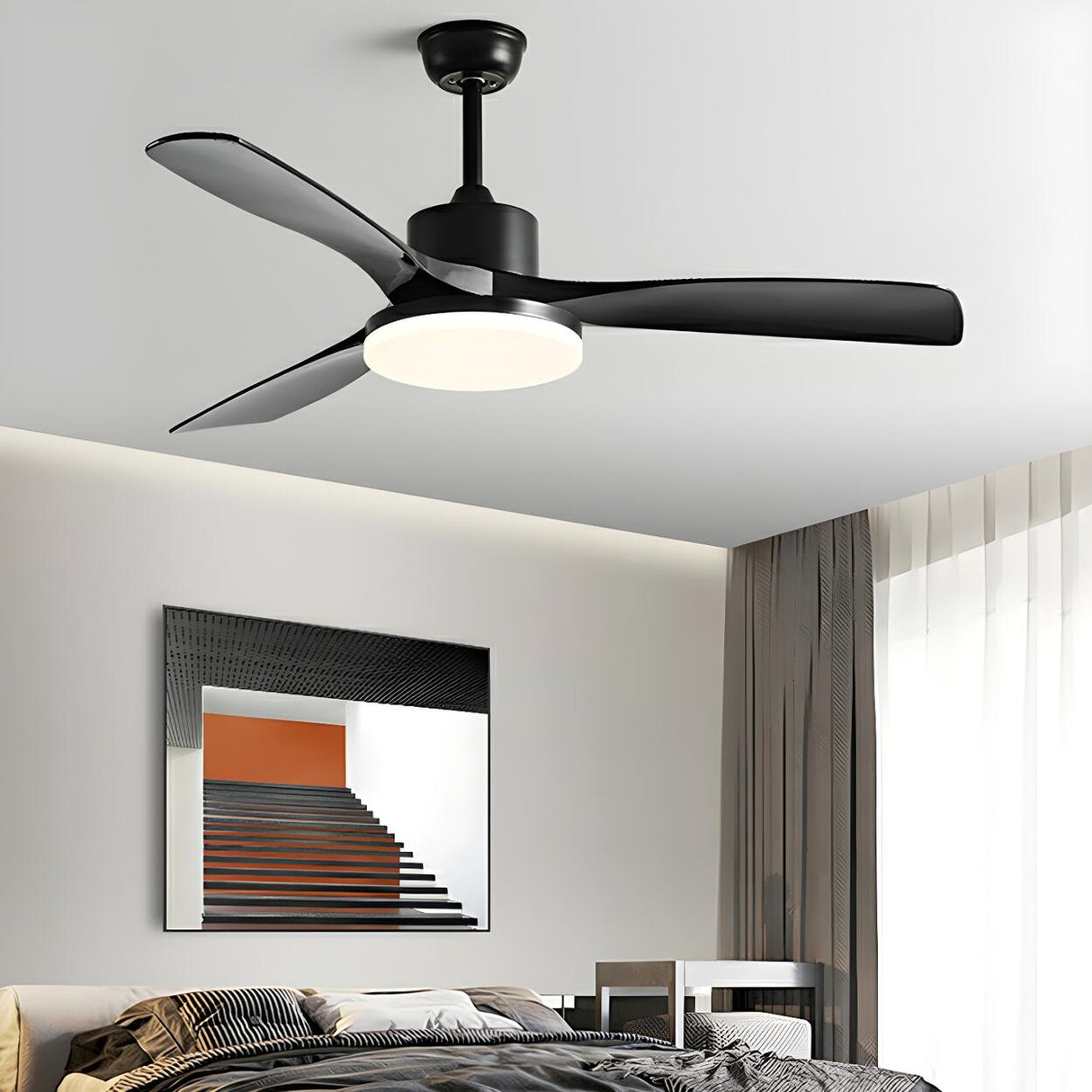 Simple Wood 3 Blade Windmill Ceiling Fan with LED Light Image - 18