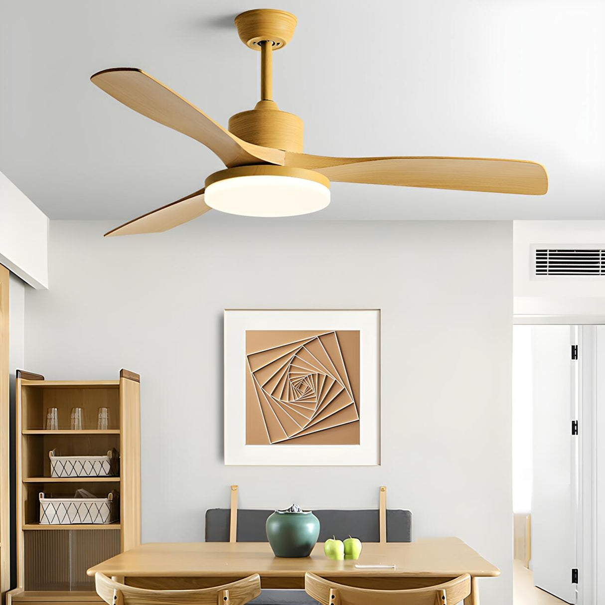 Simple Wood 3 Blade Windmill Ceiling Fan with LED Light Image - 8