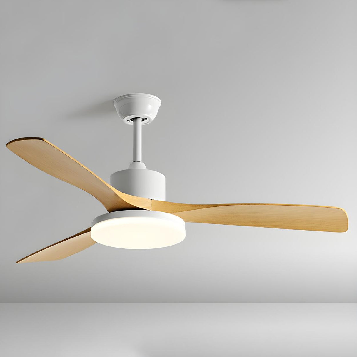 Simple Wood 3 Blade Windmill Ceiling Fan with LED Light Image - 9