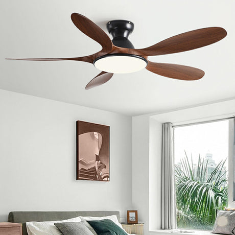 Simple Wood Grain 5 Blade Ceiling Fan with LED Light Image - 1