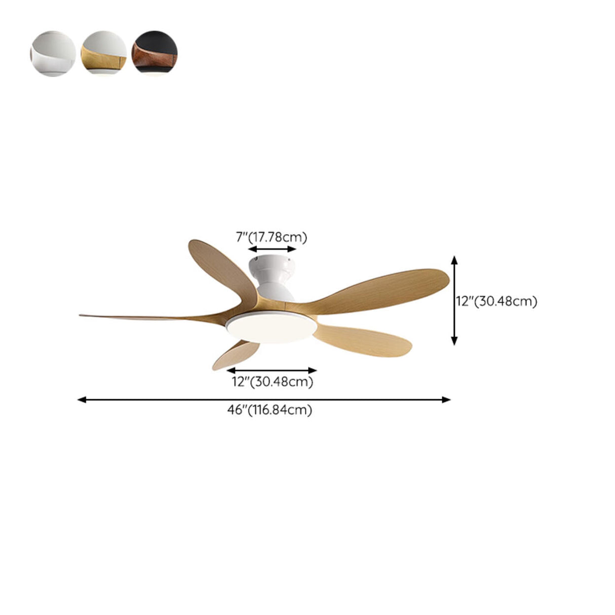 Simple Wood Grain 5 Blade Ceiling Fan with LED Light 