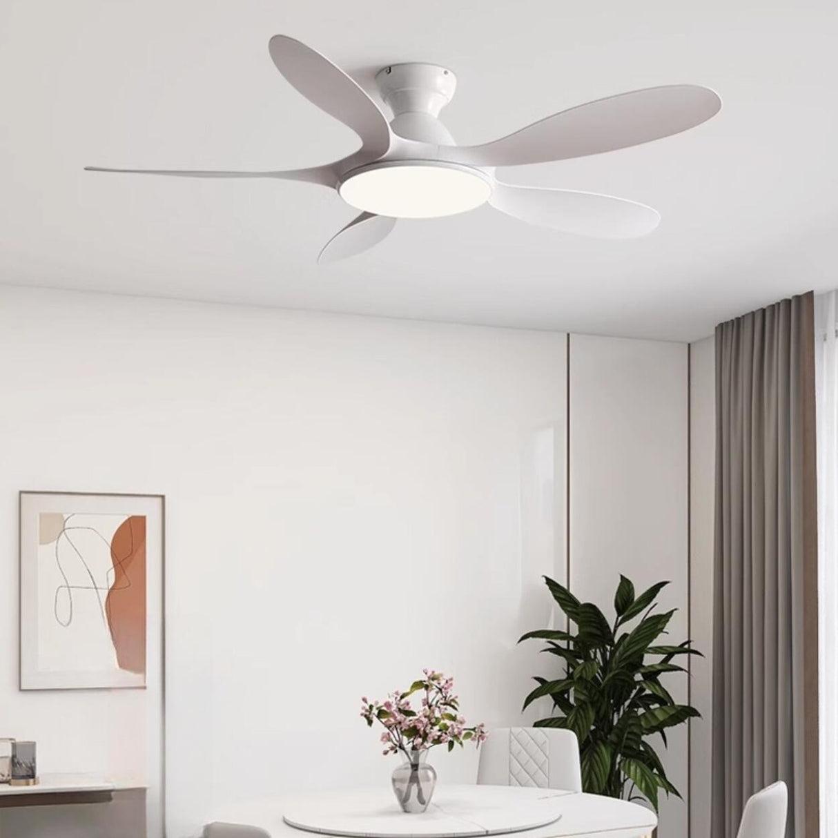 Simple Wood Grain 5 Blade Ceiling Fan with LED Light Image - 2