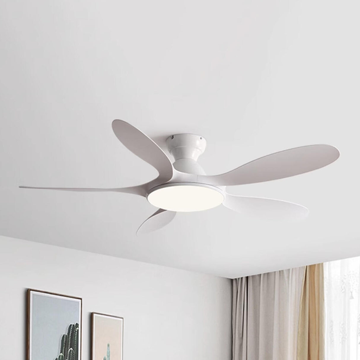 Simple Wood Grain 5 Blade Ceiling Fan with LED Light Image - 6