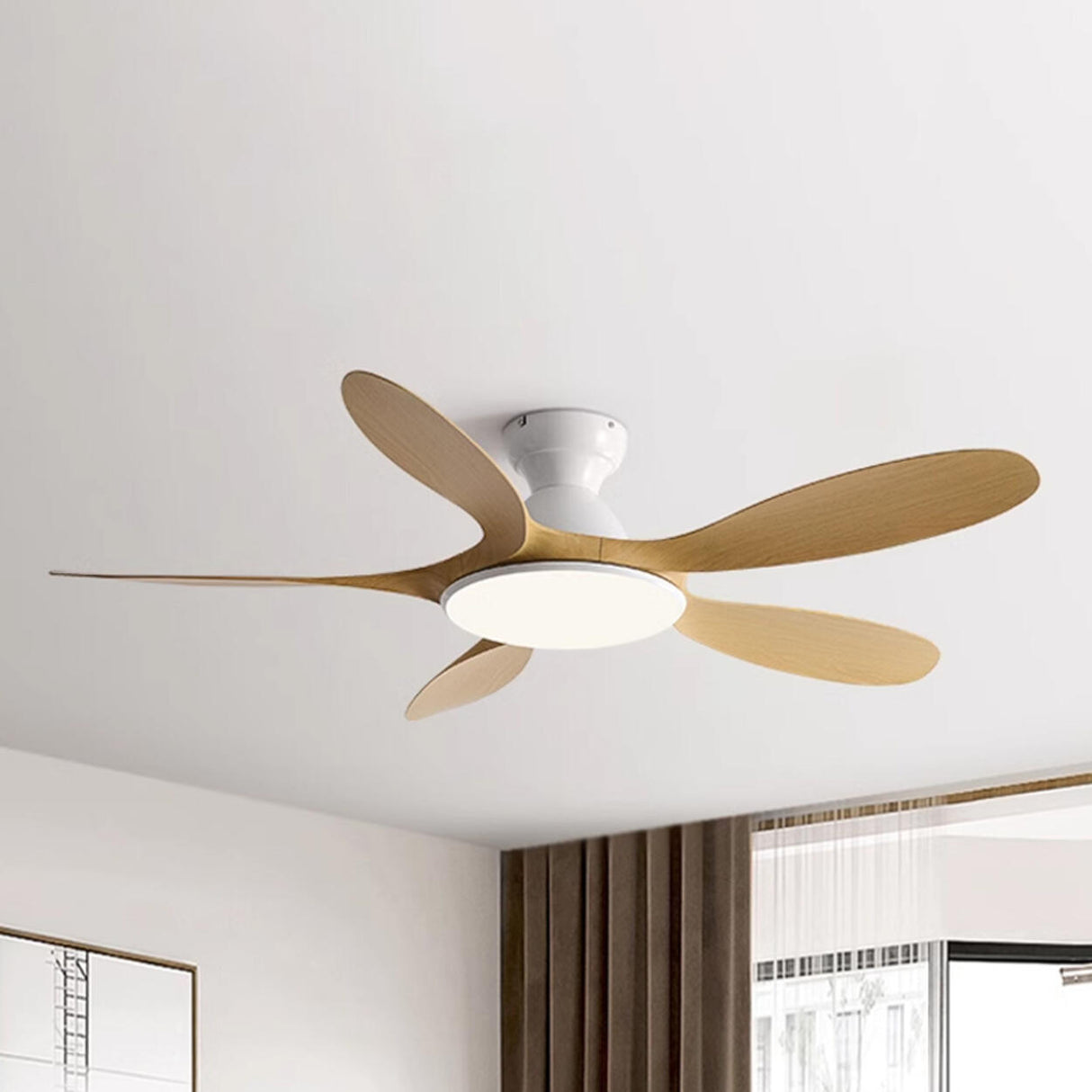 Simple Wood Grain 5 Blade Ceiling Fan with LED Light Image - 7