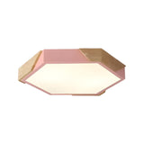 Simple Wood Pink Hexagon LED Flush Mount Ceiling Light Image - 3