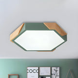 Simple Wood Pink Hexagon LED Flush Mount Ceiling Light Image - 7