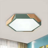 Simple Wood Pink Hexagon LED Flush Mount Ceiling Light Image - 8