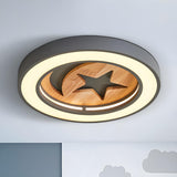 Simple Wood Star Moon Small Round LED Flush Mount Light Image - 5