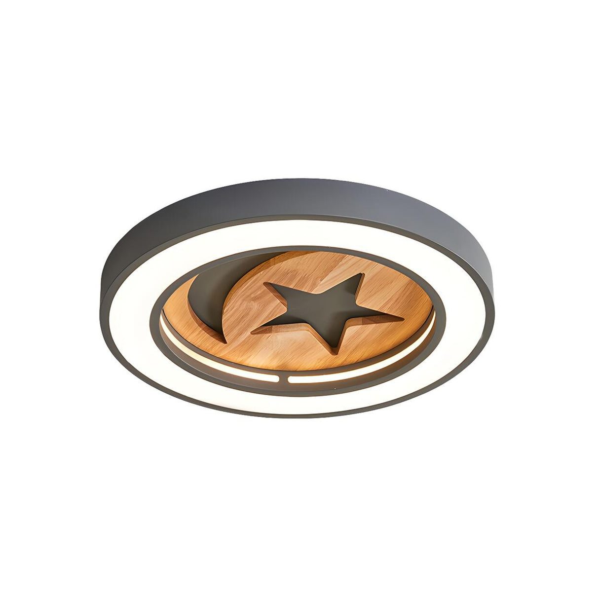 Simple Wood Star Moon Small Round LED Flush Mount Light Image - 6