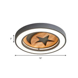 Simple Wood Star Moon Small Round LED Flush Mount Light Image - 7