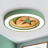 Simple Wood Star Moon Small Round LED Flush Mount Light Image - 9