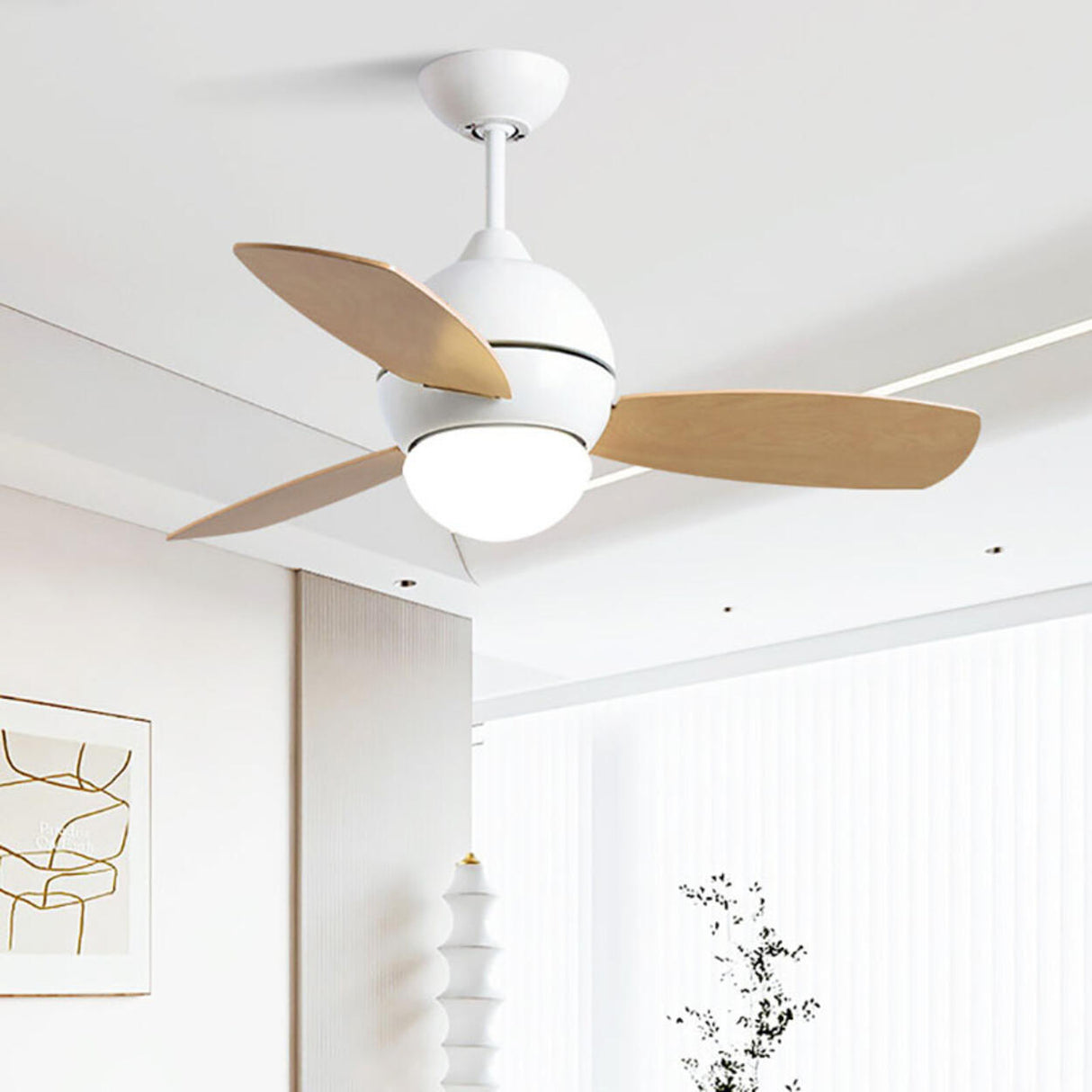 Simple Wooden 3 Blade Modern Dimming Ceiling Fan Light Image - 1