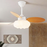 Simple Wooden Cloud Dimming Ceiling Fan with LED Light Image - 1