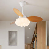 Simple Wooden Cloud Dimming Ceiling Fan with LED Light Image - 2