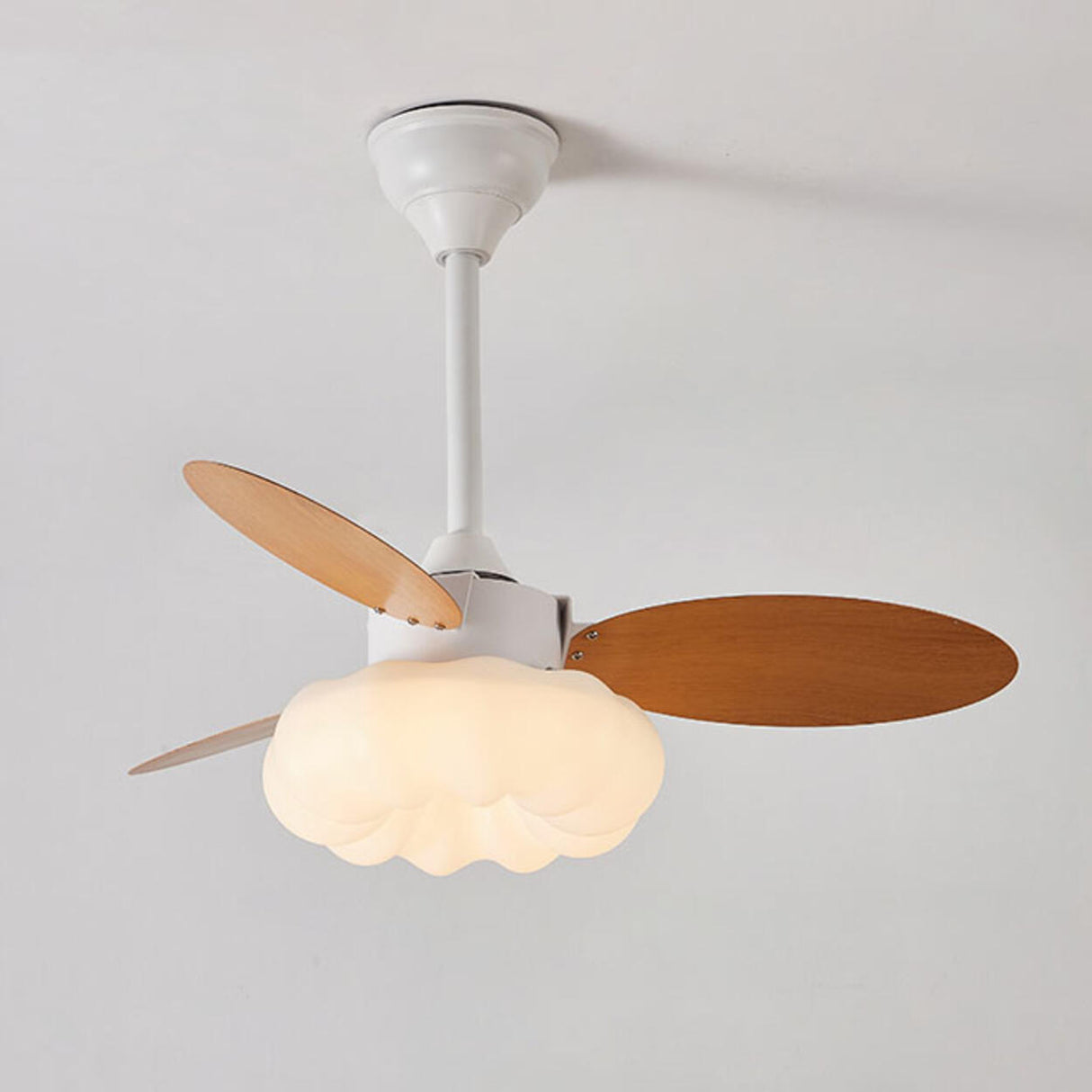 Simple Wooden Cloud Dimming Ceiling Fan with LED Light Image - 7