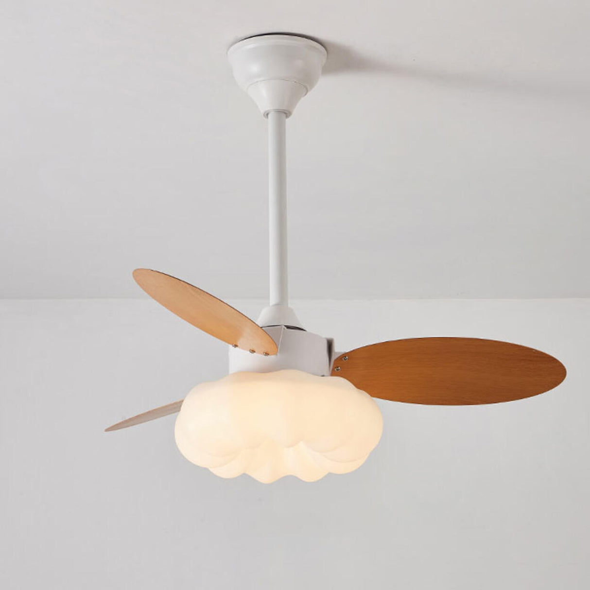 Simple Wooden Cloud Dimming Ceiling Fan with LED Light Image - 8