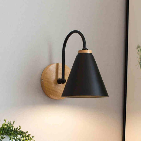 Simple Wooden Cone Bedroom LED Wall Sconce Light Image - 2