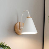 Simple Wooden Cone Bedroom LED Wall Sconce Light Image - 3