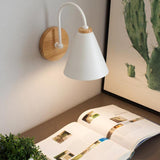 Simple Wooden Cone Bedroom LED Wall Sconce Light Image - 4