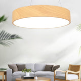 Simple Wooden Drum Chandelier Adjustable Height Image - 1