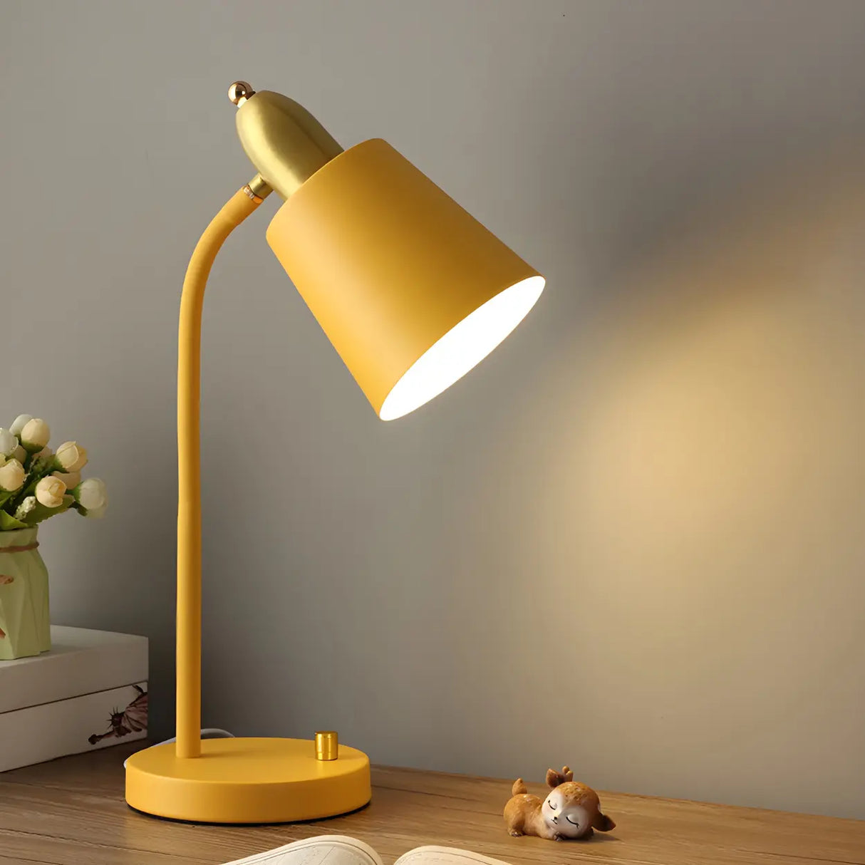 Simple Yellow Cone Adjustable Metal Study Table Lamp Image - 1