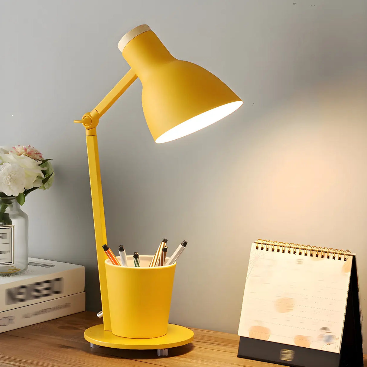 Simple Yellow Metal Adjustable Table Lamp with Pen Holder Image - 1