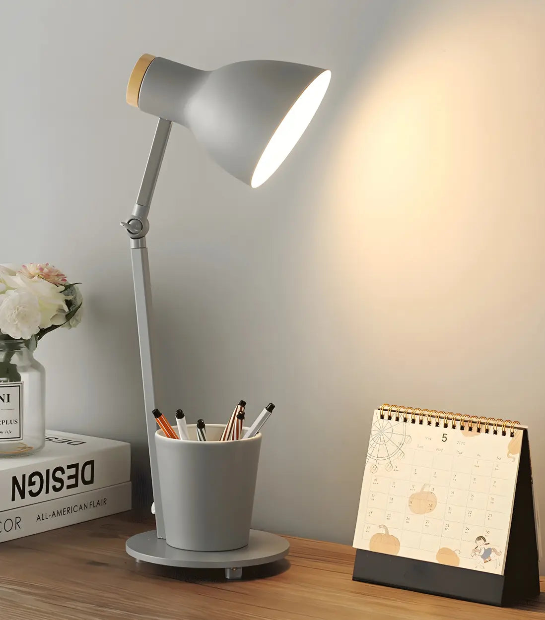 Simple Yellow Metal Adjustable Table Lamp with Pen Holder Image - 18