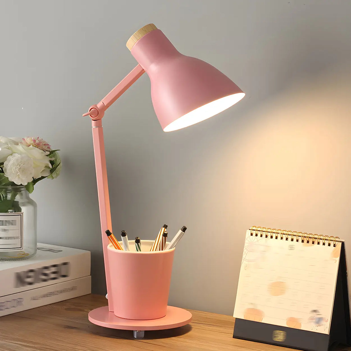 Simple Yellow Metal Adjustable Table Lamp with Pen Holder Image - 8