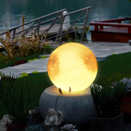 Simple Yellow Moon Metal Pillar Outdoor Table Lamp Image - 1