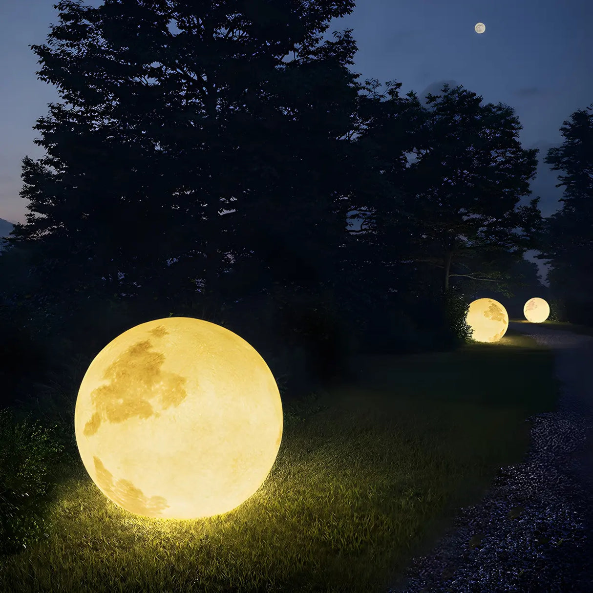 Simple Yellow Moon Metal Pillar Outdoor Table Lamp Image - 12