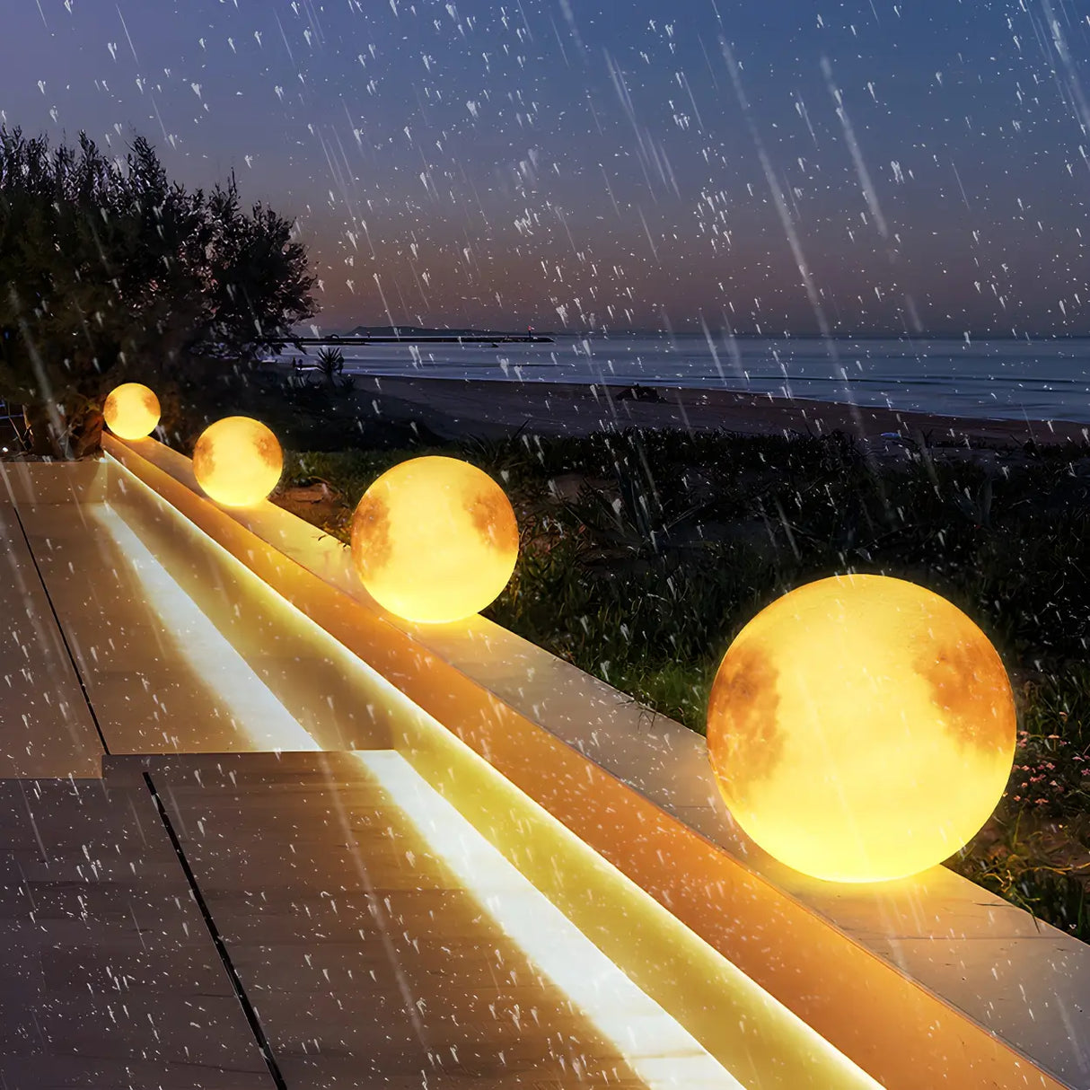 Simple Yellow Moon Metal Pillar Outdoor Table Lamp Image - 15