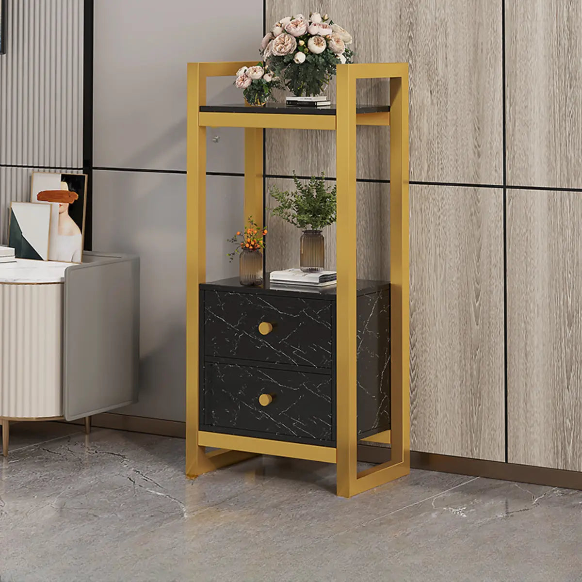 Simple Yellow Rectangle Metal 2 Tiers Floor Plant Stand Image - 1