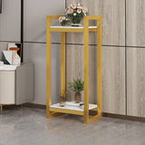 Simple Yellow Rectangle Metal 2 Tiers Floor Plant Stand Image - 5