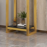 Simple Yellow Rectangle Metal 2 Tiers Floor Plant Stand Image - 6