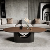 Simplicity Brown Oval Wooden Storage Coffee Table Image - 4