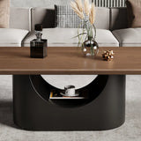 Simplicity Brown Oval Wooden Storage Coffee Table Image - 9